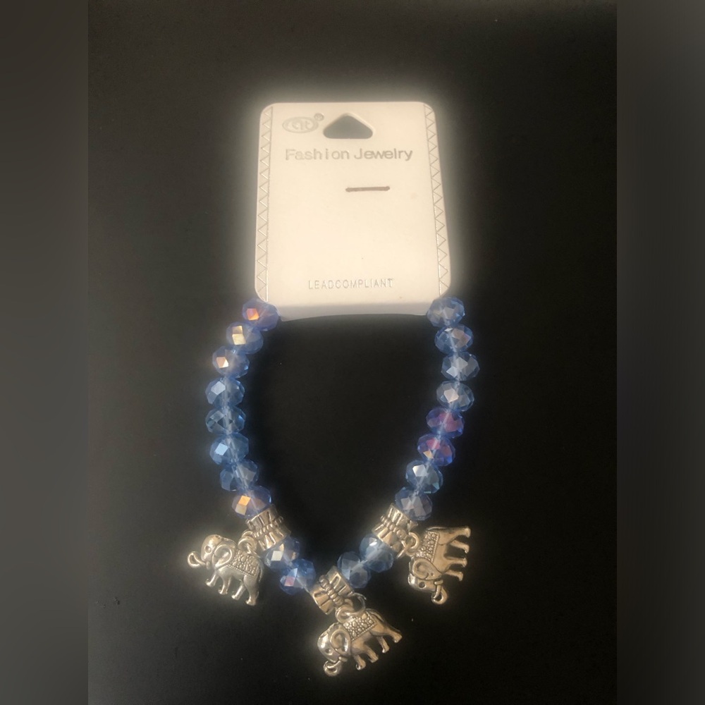 Fashion Jewelry Blue Faceted Bead Bracelet with Elephant Charms